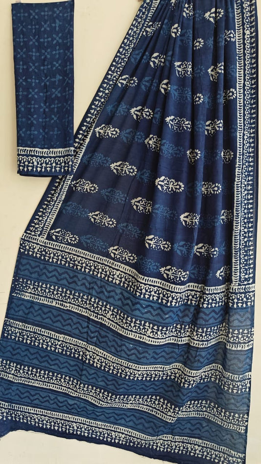 Bagru Handblock printed MulMul cotton saree