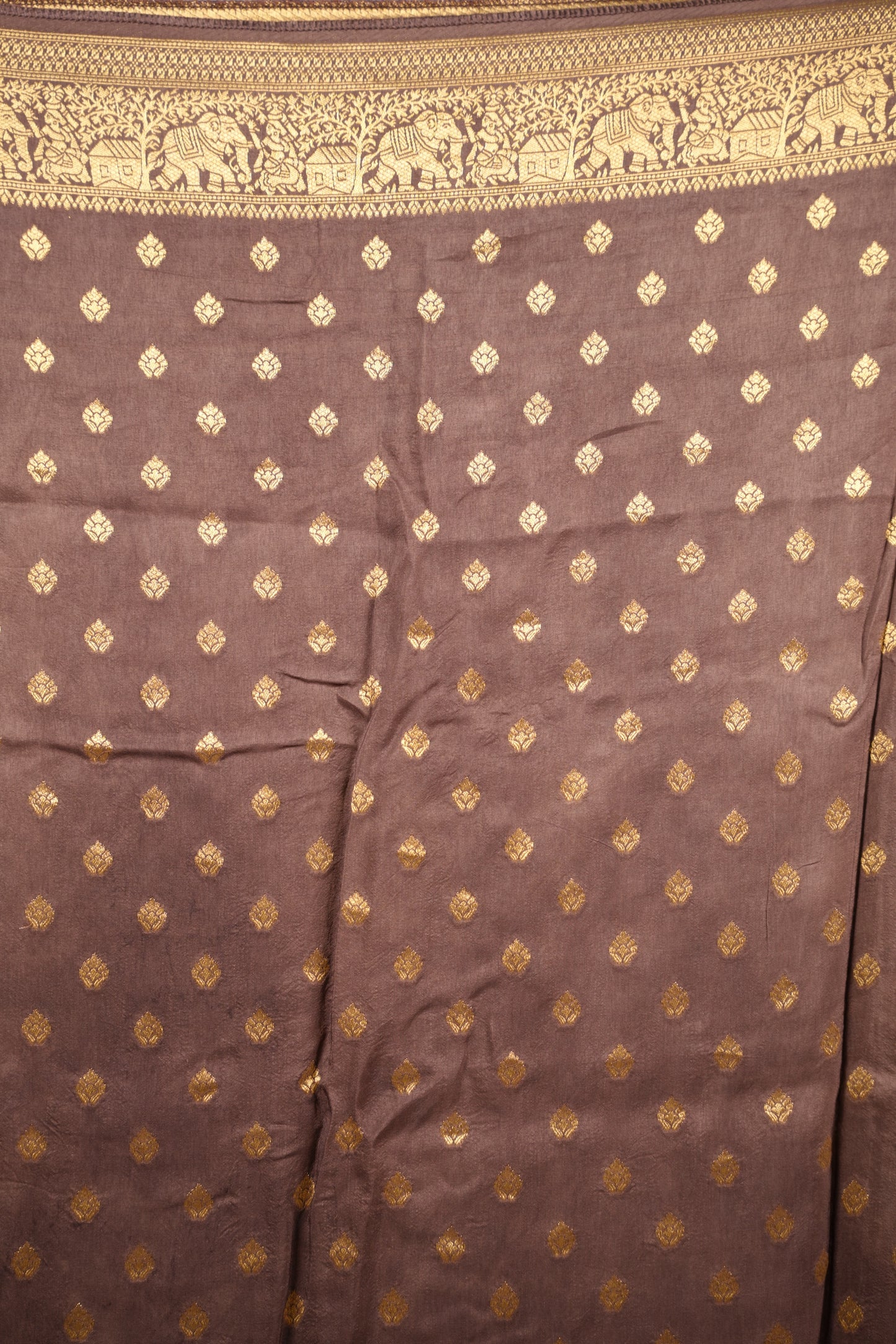 Ajrakh Handblock printed Dola Silk Saree | Looms & Tassels