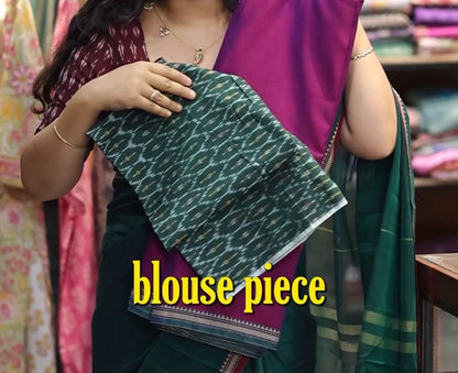 Magenta Narayanpet Cotton Saree with Ikkat Blouse Piece | Looms & Tassels