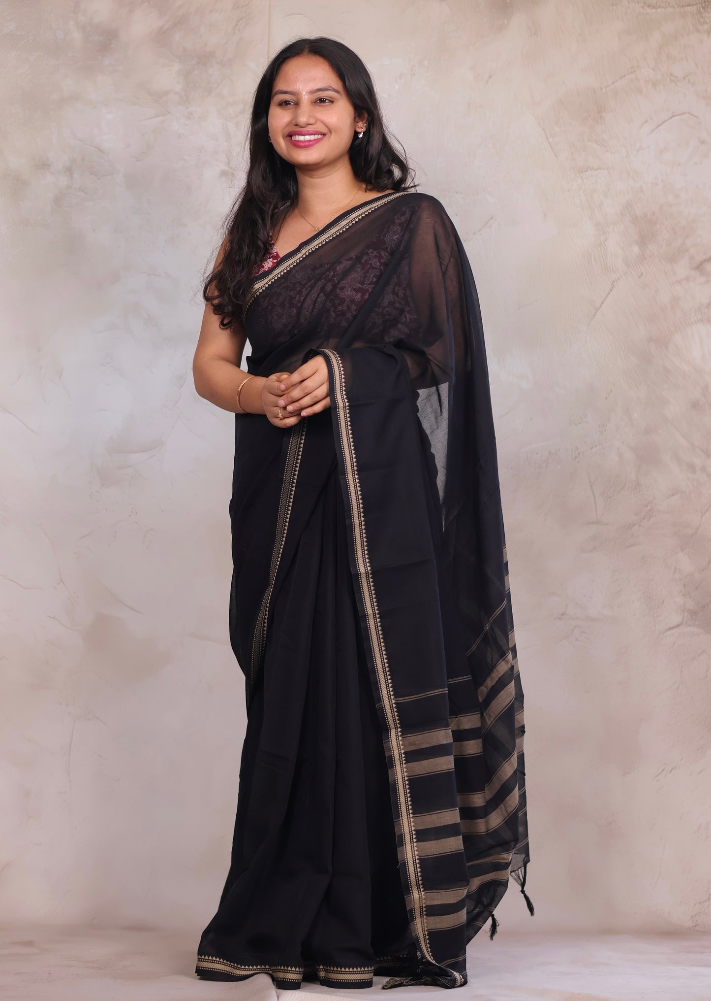 Black Narayanpet Cotton Saree | Looms & Tassels