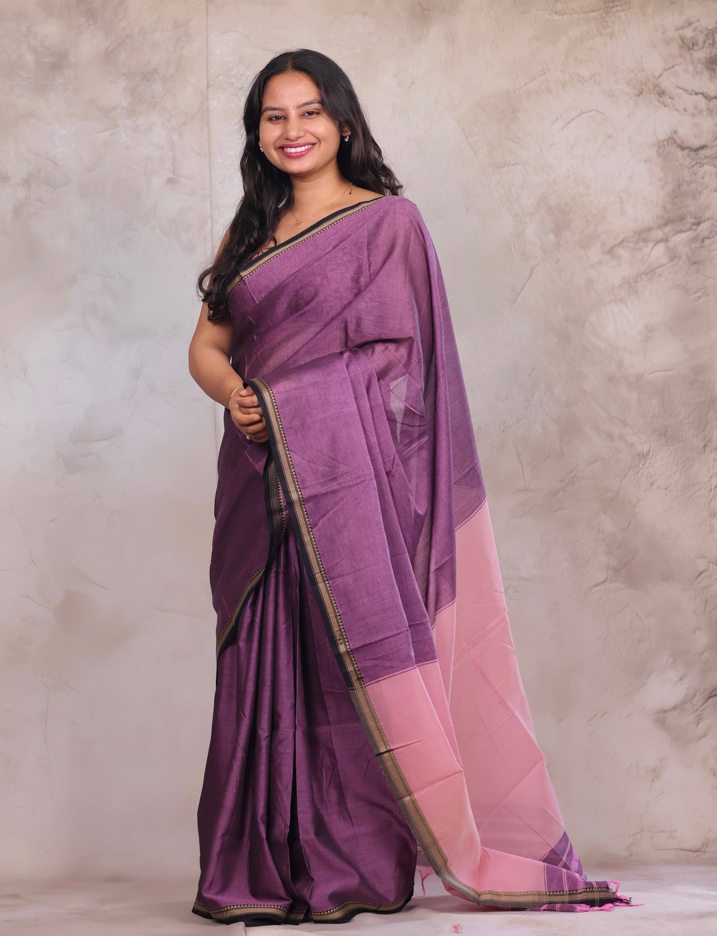 Lavender & Pink Narayanpet Cotton Saree | Looms & Tassels