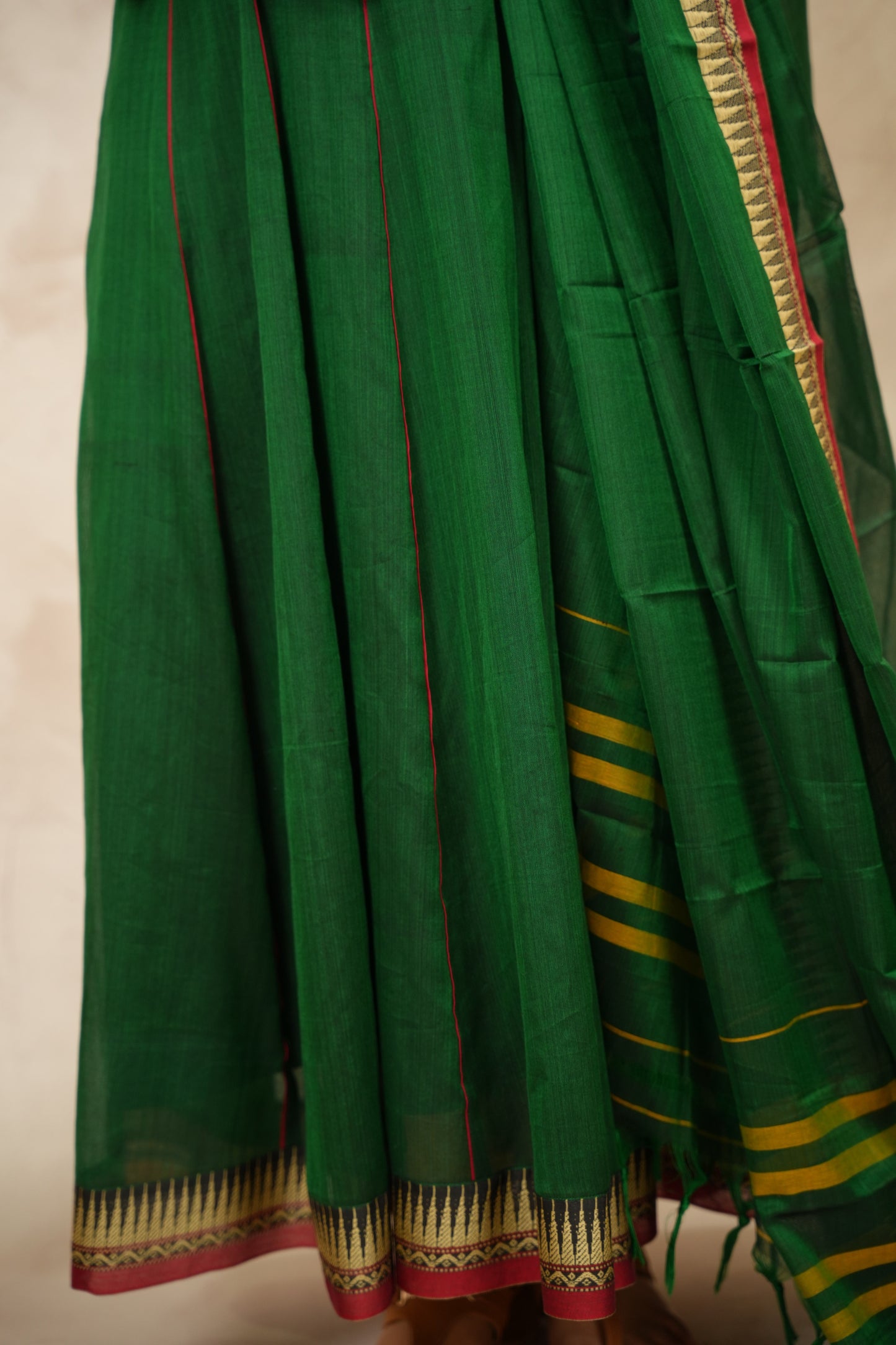 Green Narayanpet Cotton Anarkali Dress with Narayanpet Dupatta | Looms & Tassels