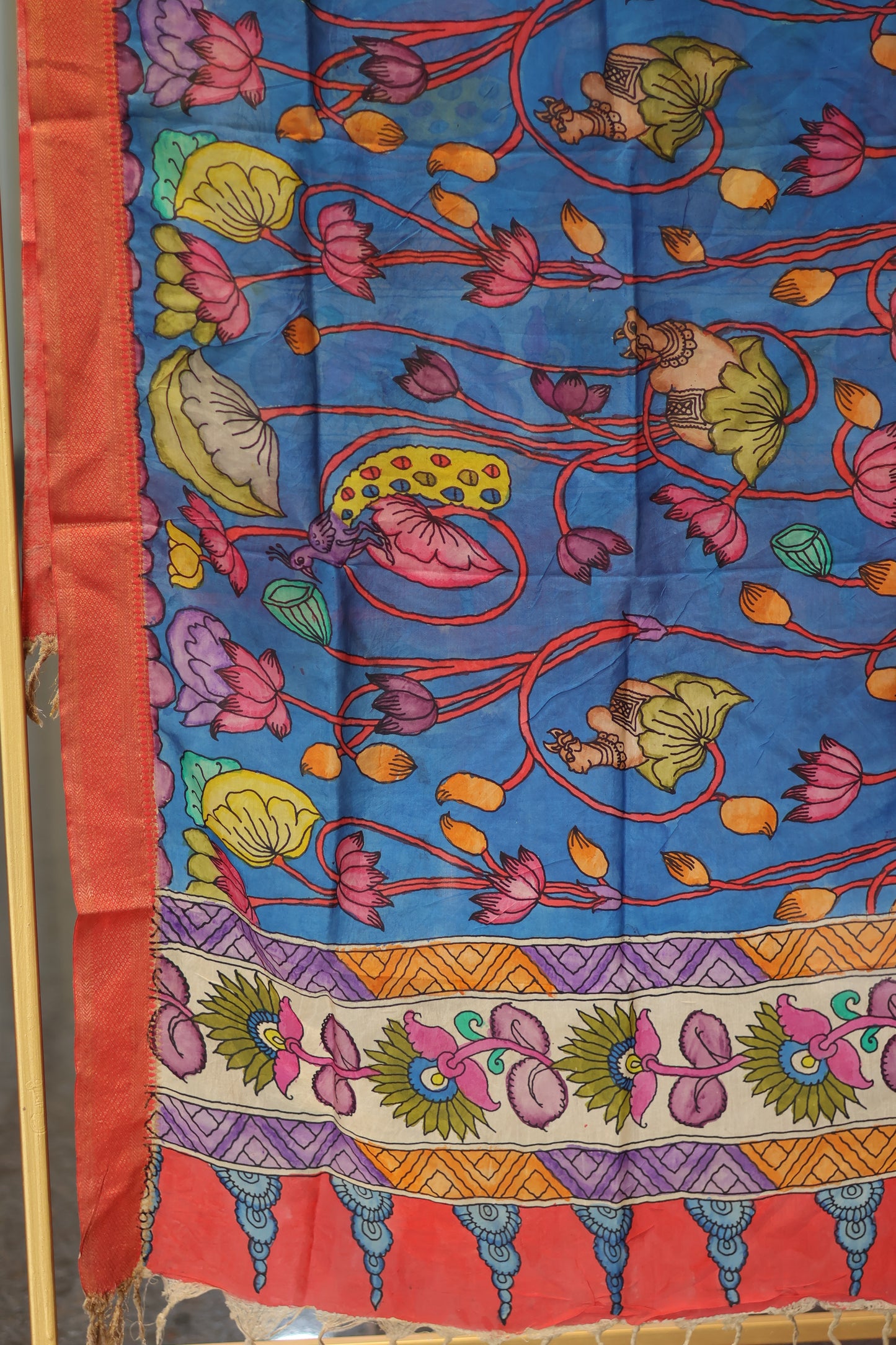 Blue Pen Kalamkari chennur silk duppata