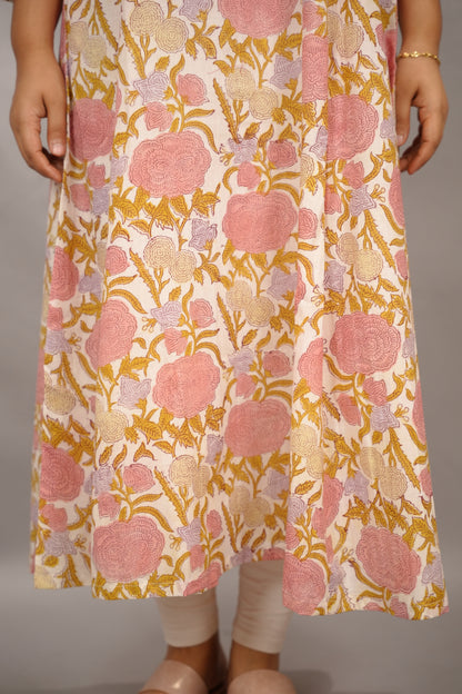 Off white Pure Mul Cotton Kali Kurta  | Looms & Tassels
