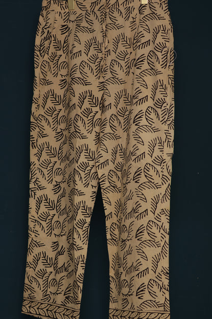 Cream Handblock printed kota 3 piece suit (stitched)