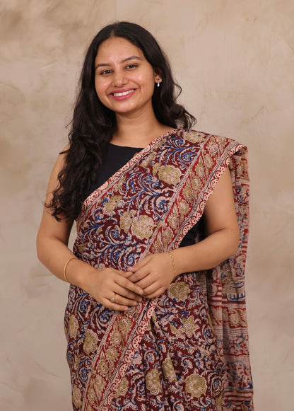 Hand Block Printed Kalamkari Chennur Silk Saree