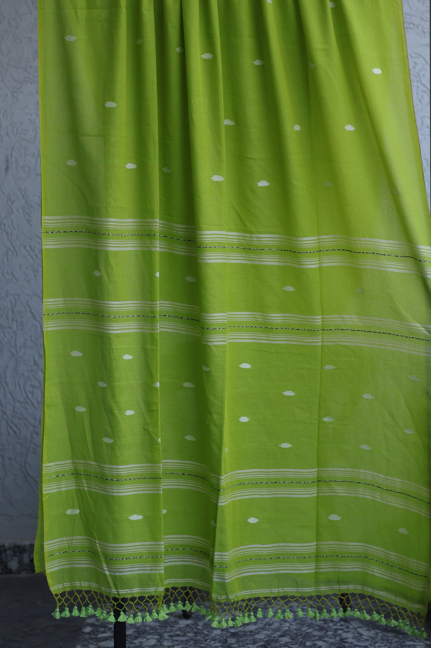 Parrot Green Pure Handwoven Malai Cotton Saree with Butta Weaving