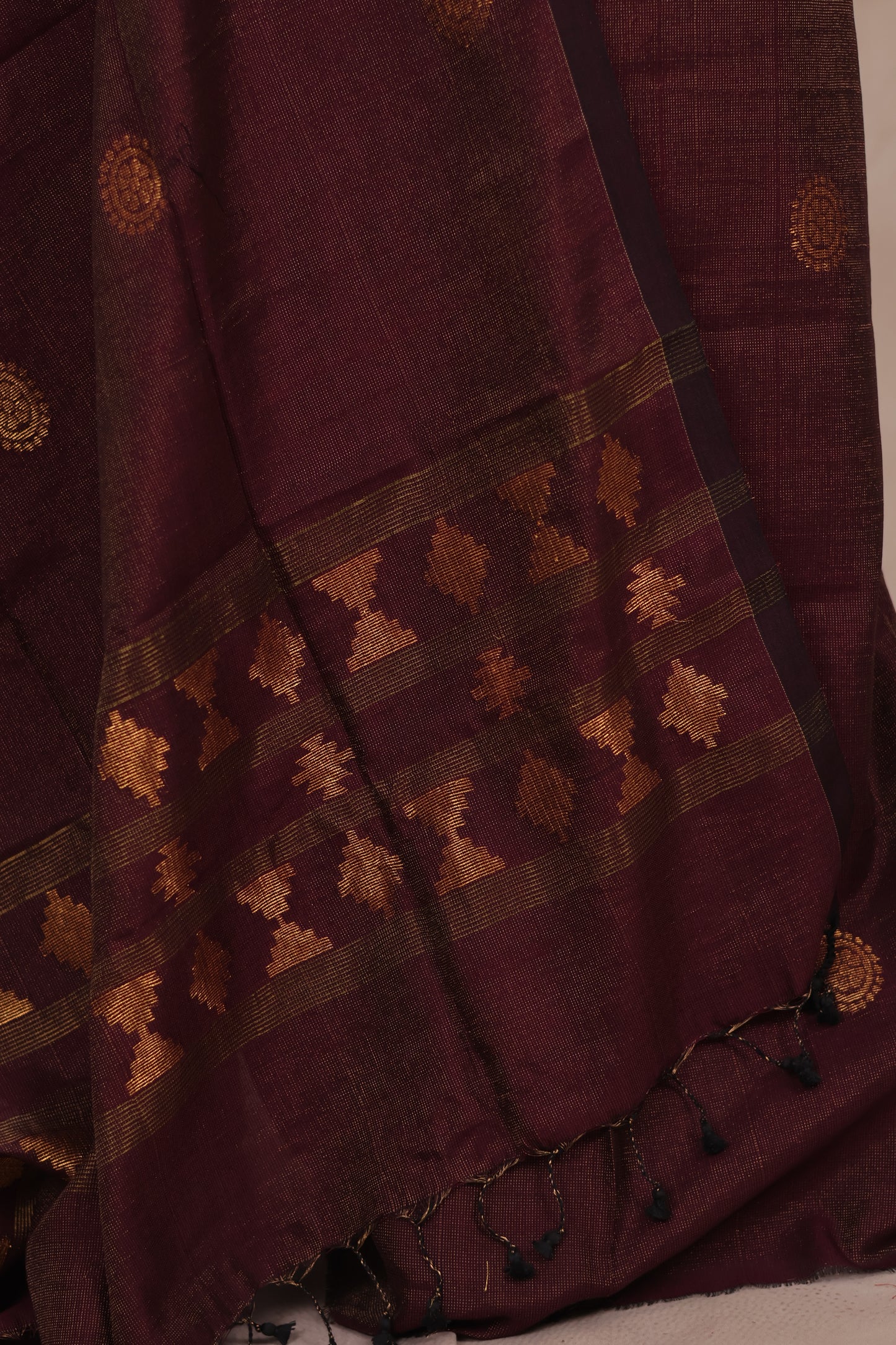Maroon Handwoven Jamdhani weaving Tissue Linen 2 piece suit sets | Looms & Tassels