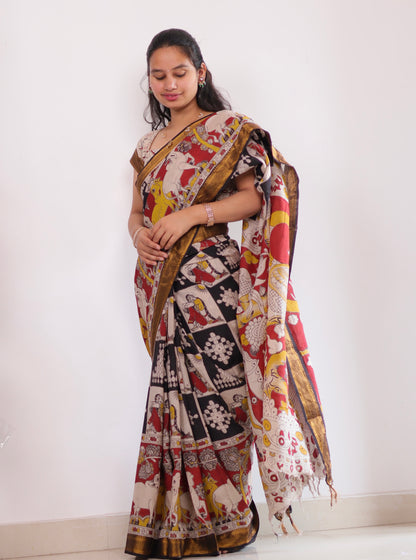 Nizam Border Kalamkari Silk Saree