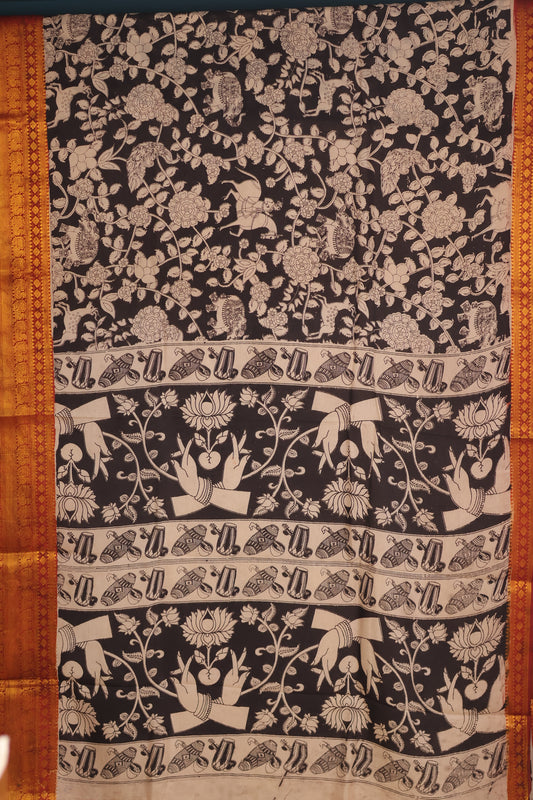 Kanchi Border Kalamkari Chennur Silk Saree