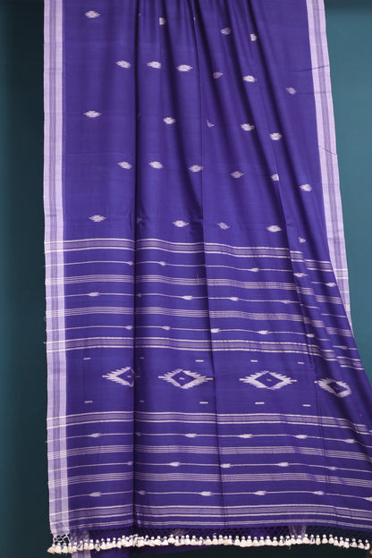 Blue Pure Handwoven Malai Cotton Saree with Butta Weaving border