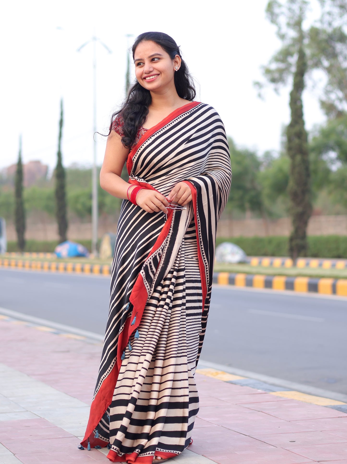 Ajrakh Modal Silk Saree