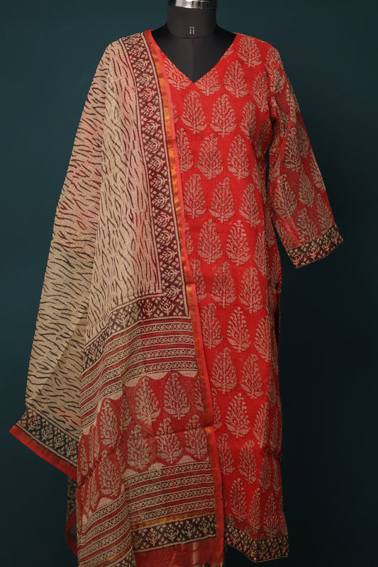 Handblock printed kota 3 piece suit (stitched)