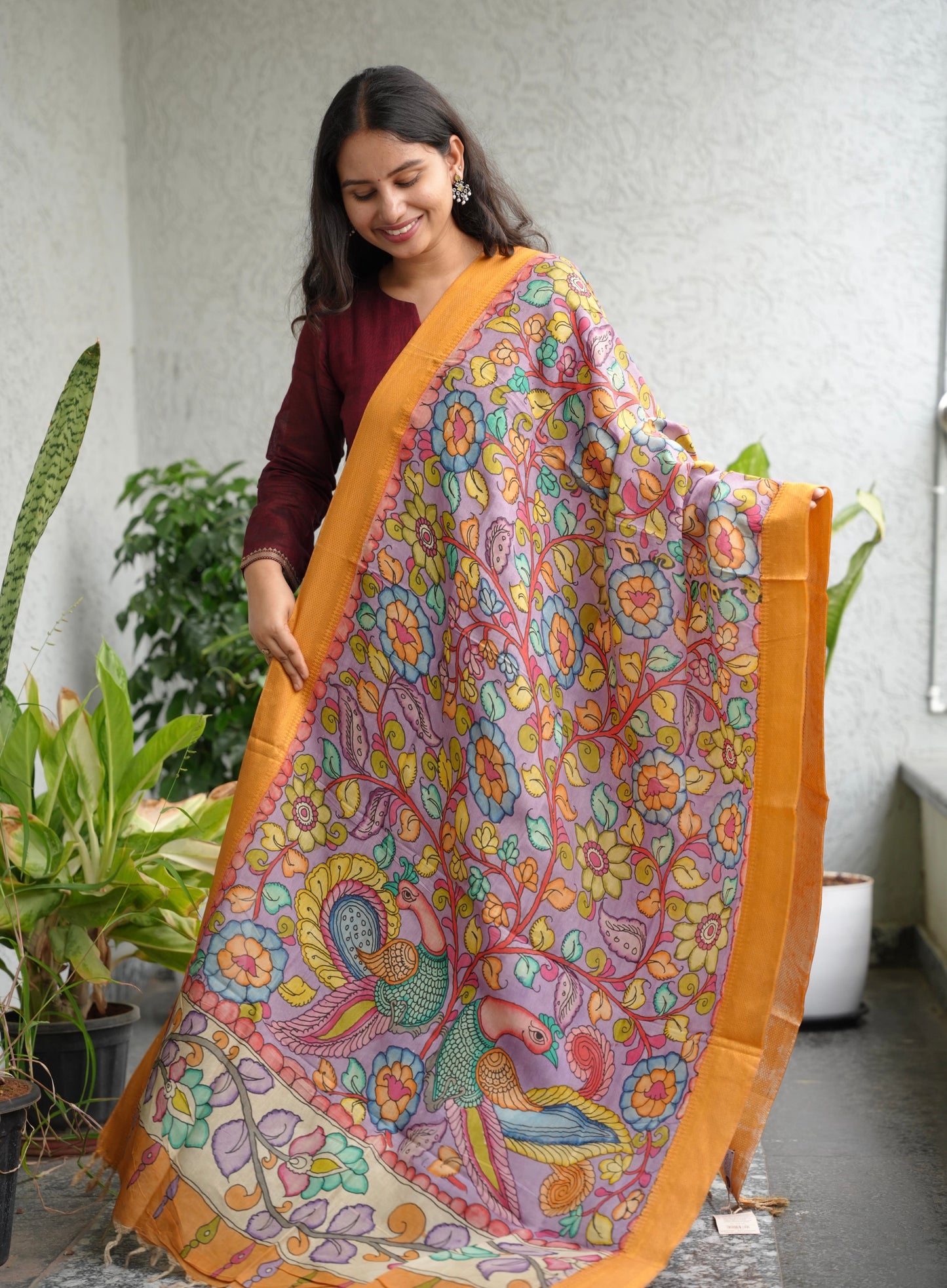 Pen Kalamkari chennur silk duppata