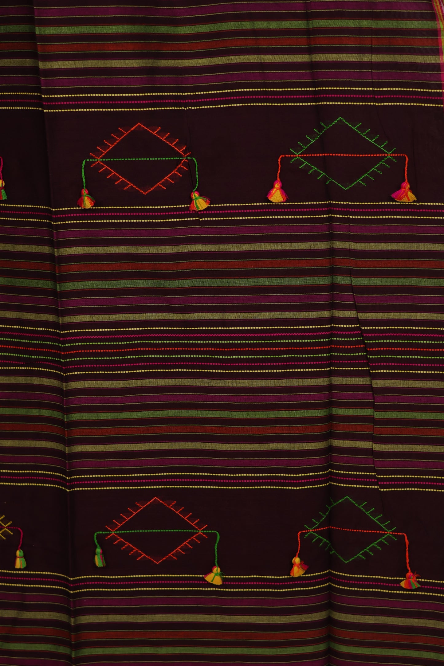 Maroon Bhujodi weaving Malai Cotton Saree | Looms & Tassels