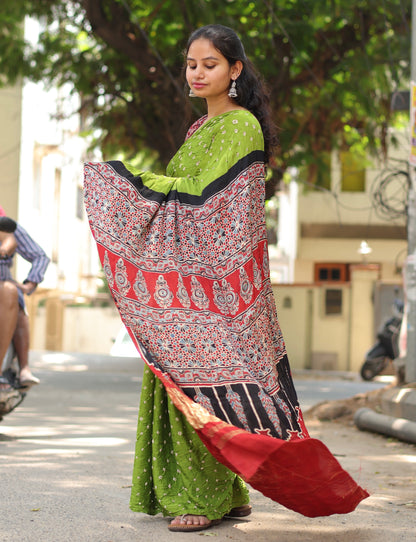Ajrakh Bandhej Modal Silk Saree