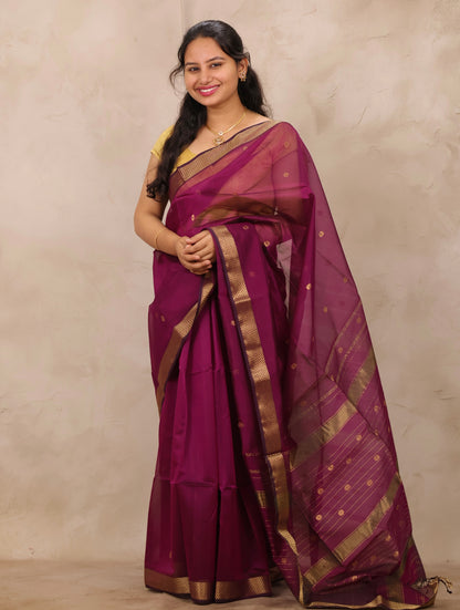 Magenta Handloom Maheswari Silk Cotton Sarees | Looms & Tassels