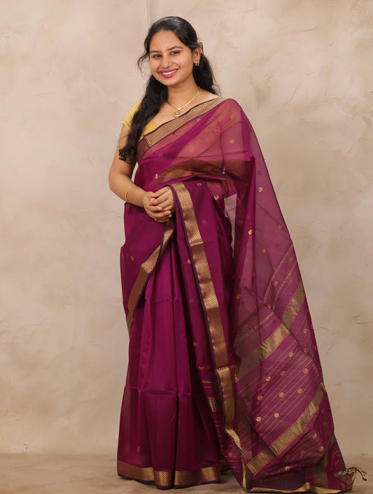 Magenta Handloom Maheswari Silk Cotton Sarees | Looms & Tassels