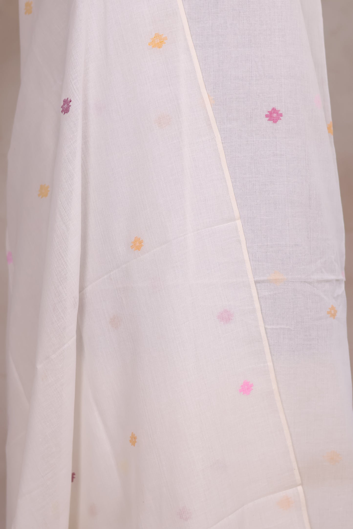 White Handwoven Jamdhani weaving pure Malai cotton 2 piece suit sets | Looms & Tassels
