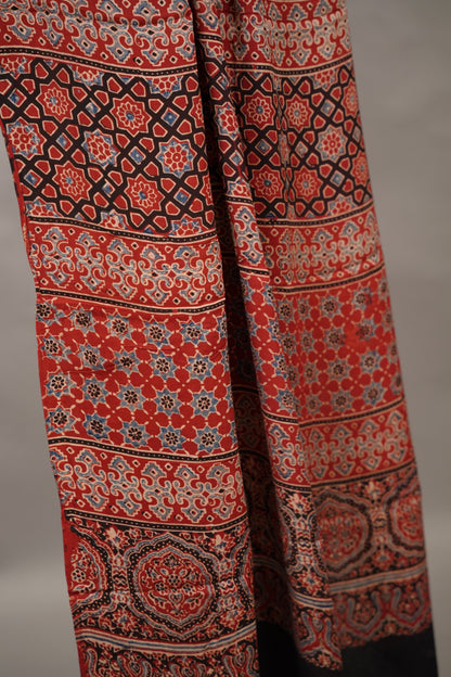 Maroon Authentic Ajrakh Handblock Printed Modal Silk Saree | Looms & Tassels