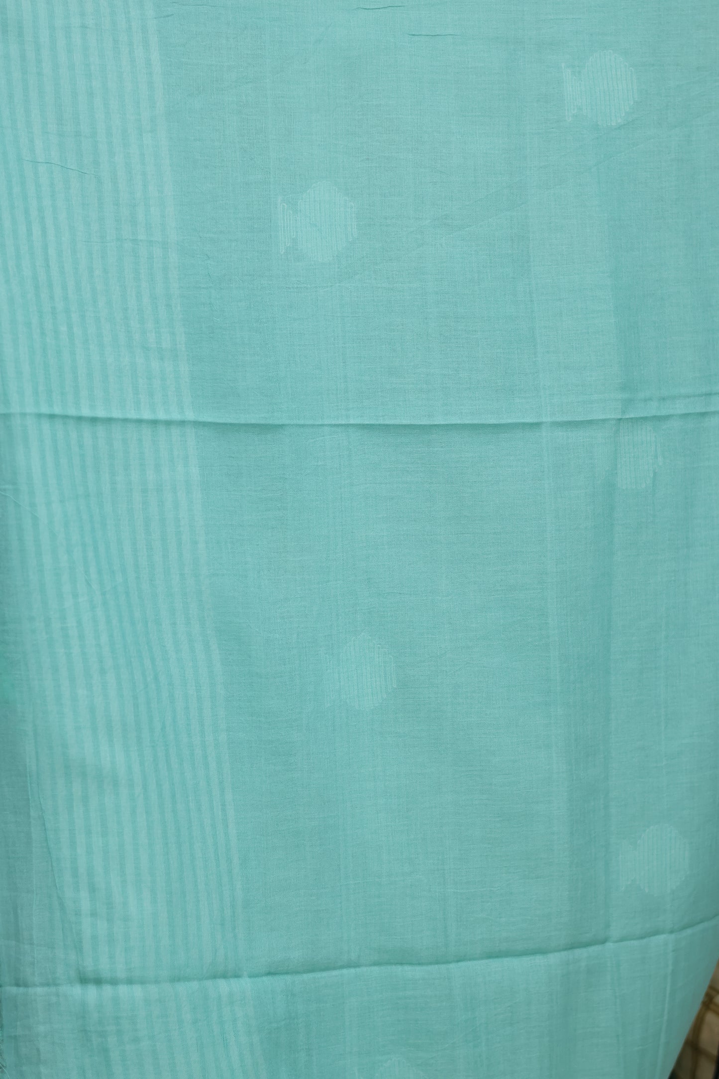 Seagreen Pure Handwoven Malai Cotton Saree with Butta Weaving