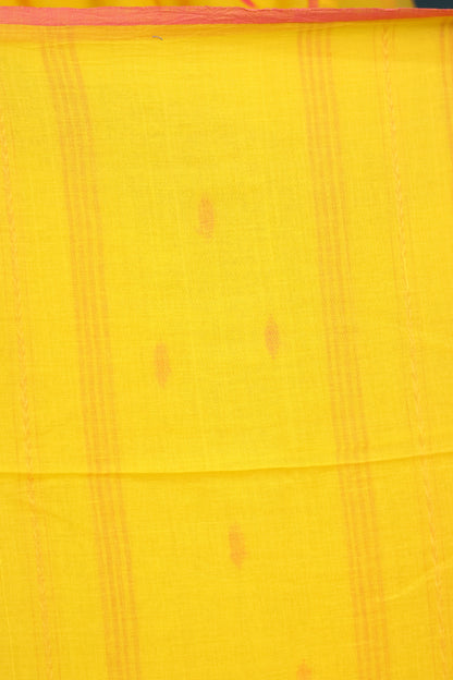 Yellow Pure Handwoven Malai Cotton Saree with Butta Weaving