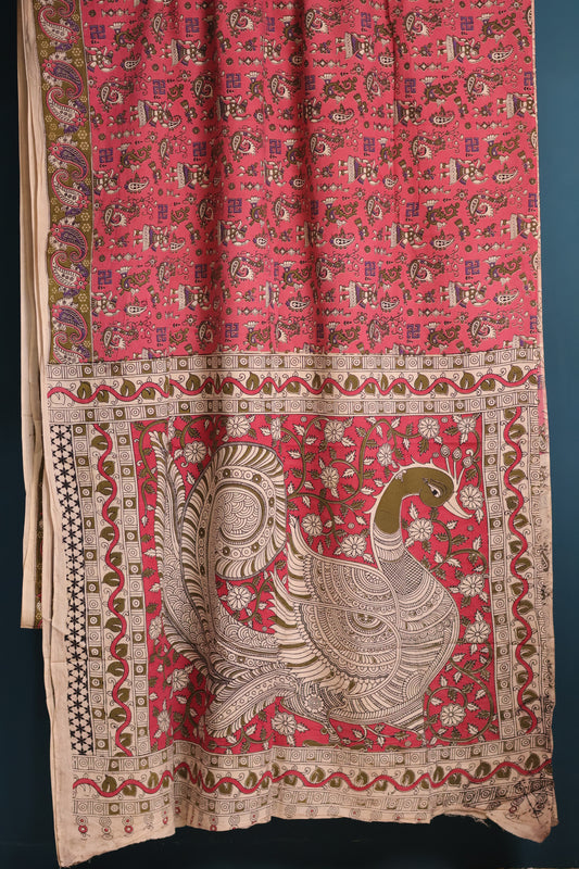 Pink Kalamkari Cotton Saree