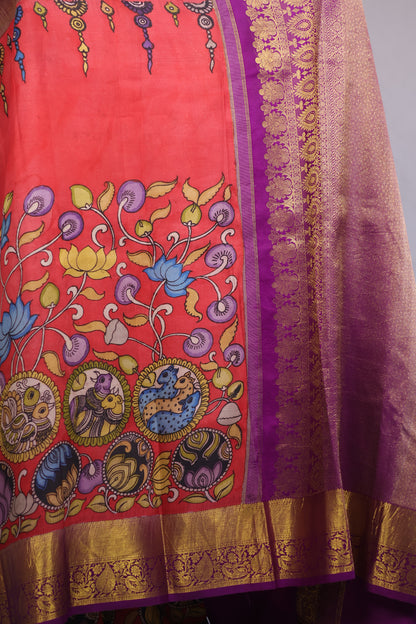 Kanchi Pattu Hand Painted Pen Kalamkari Saree
