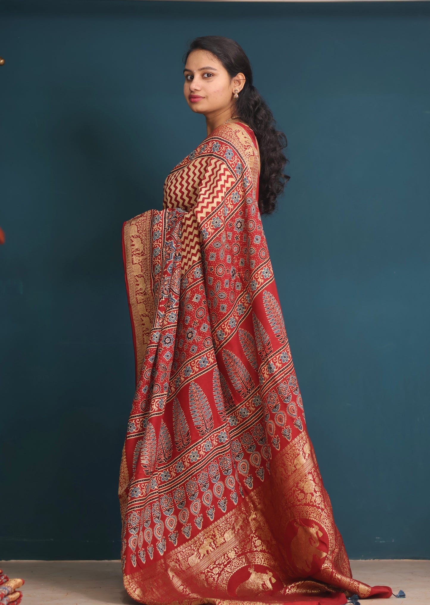 Ajrakh Dola Silk Saree