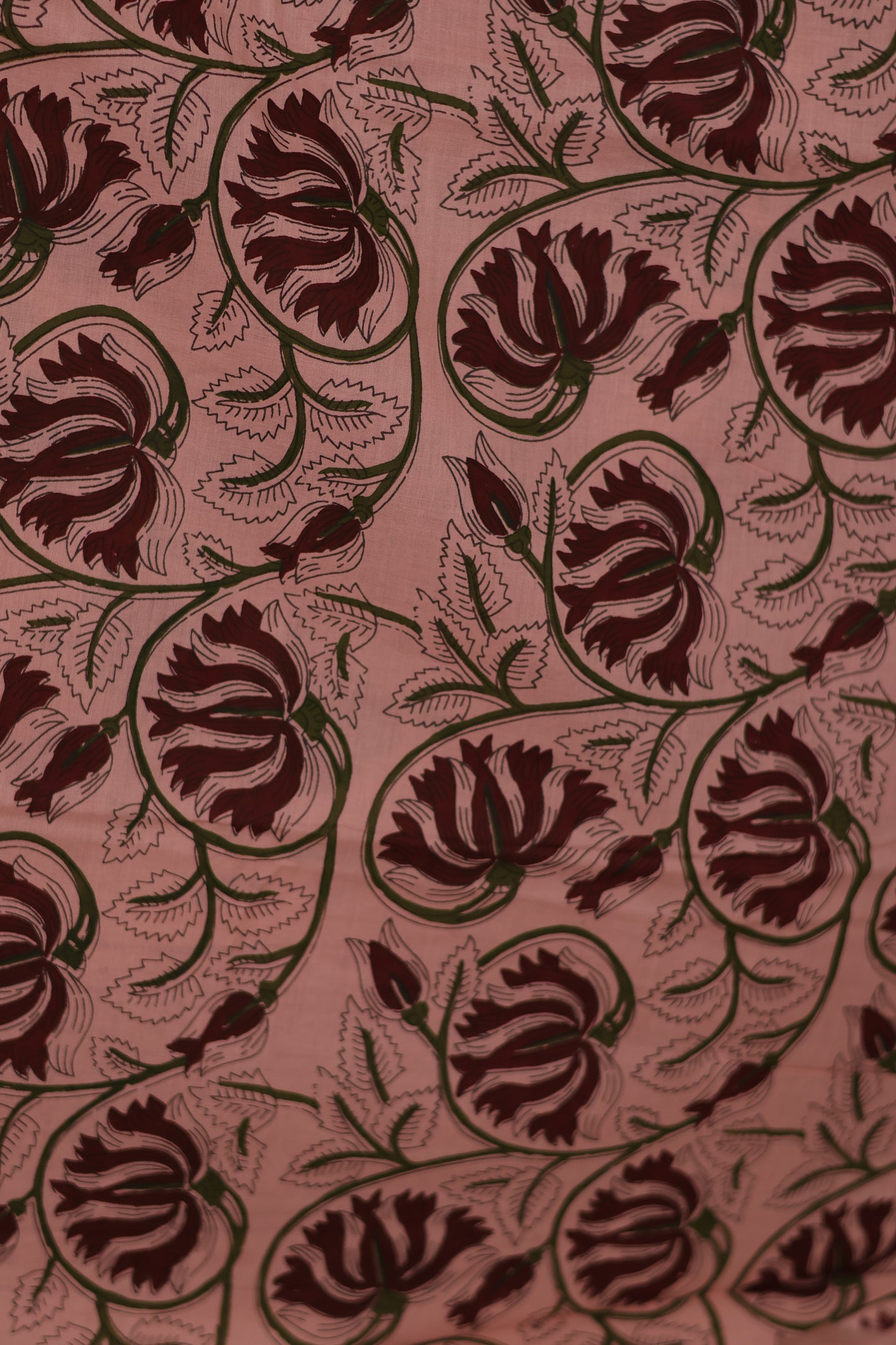 Peach Bagru Handblock printed MulMul cotton saree | Looms & Tassels
