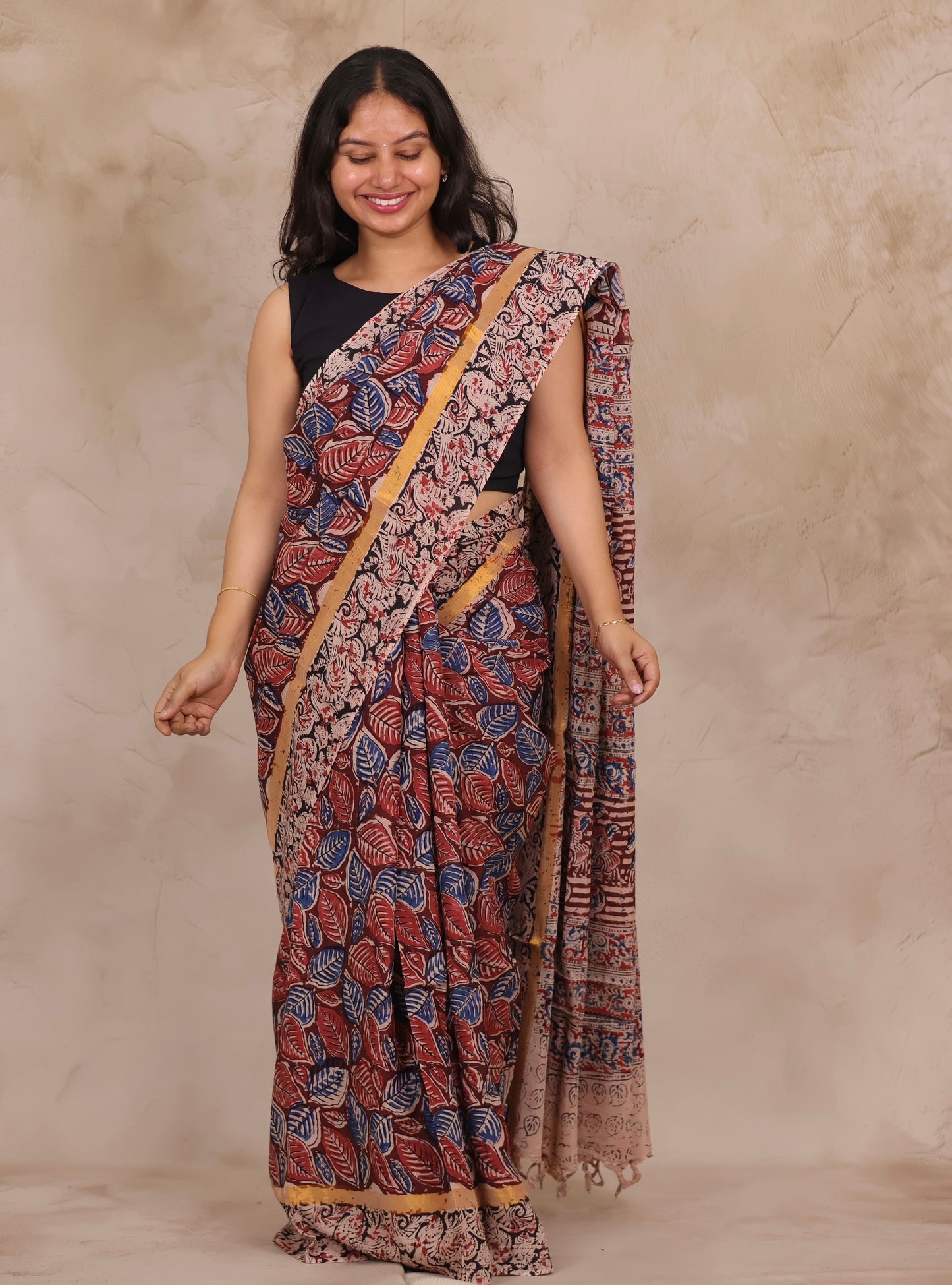 Hand Block Printed Kalamkari Chennur Silk Saree
