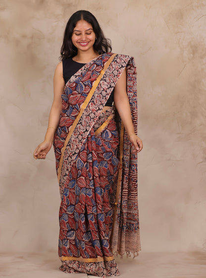 Hand Block Printed Kalamkari Chennur Silk Saree