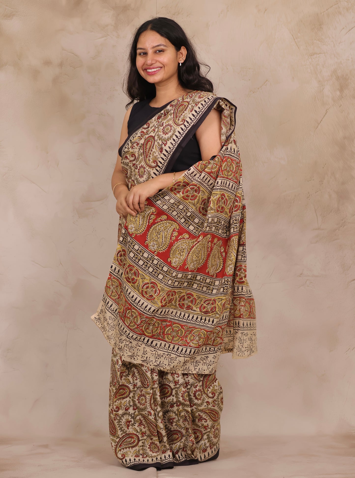 Hand Block Printed Kalamkari Chennur Silk Saree