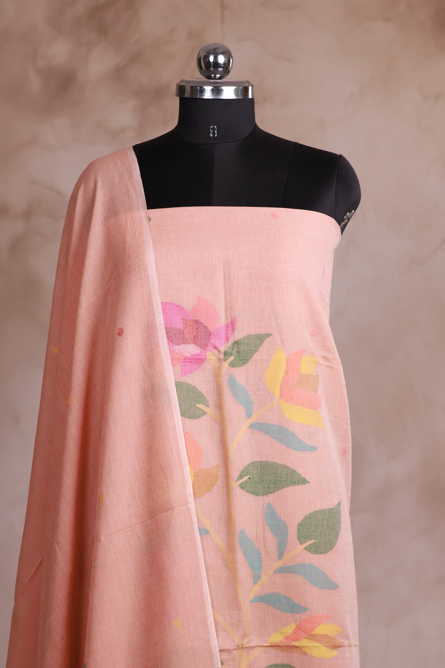 Handwoven Jamdhani weaving pure Malai cotton 2 piece suit sets | Looms & Tassels