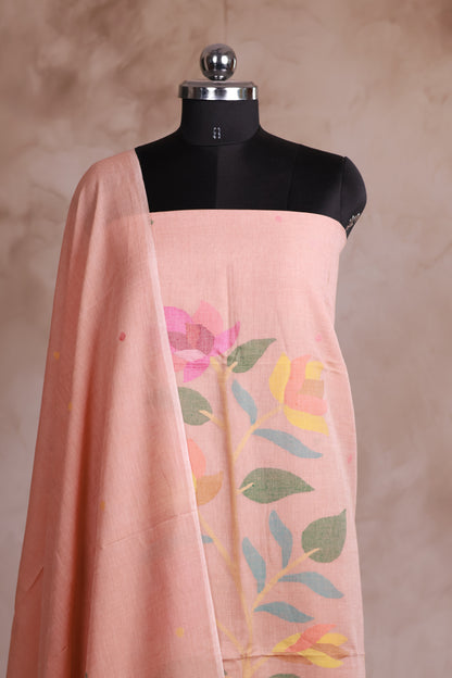 Handwoven Jamdhani weaving pure Malai cotton 2 piece suit sets | Looms & Tassels