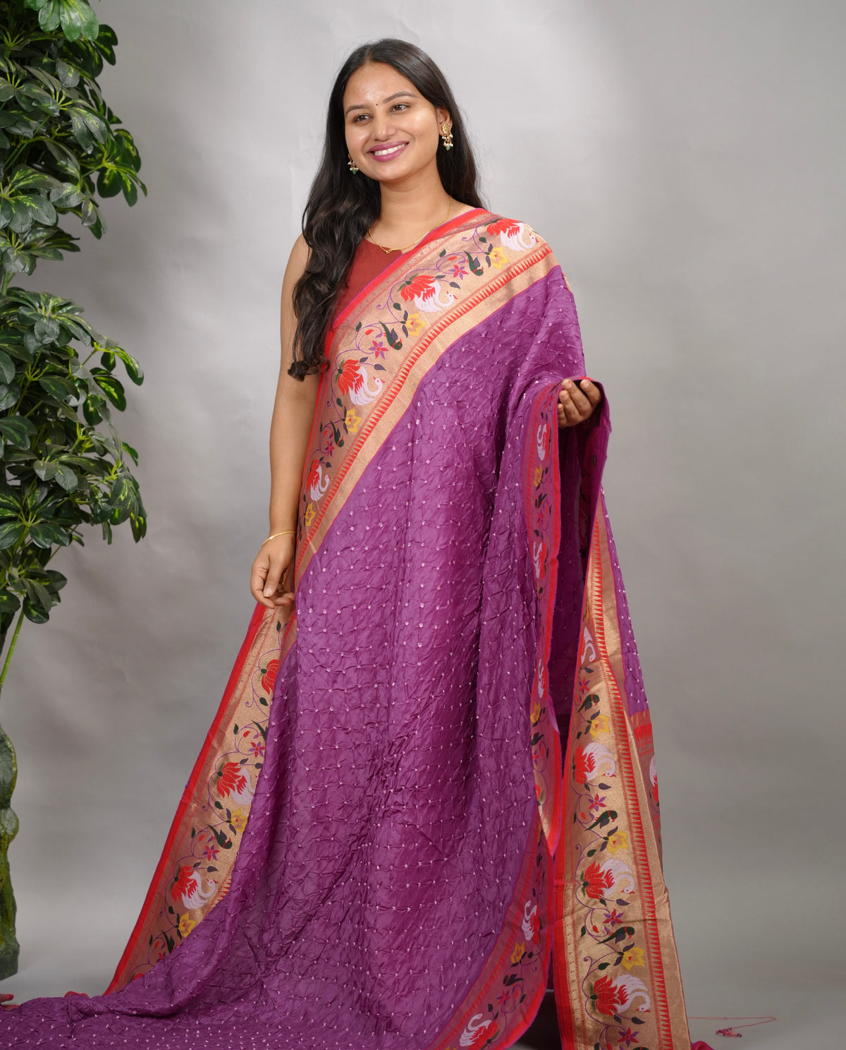 Handcrafted Bandhani Paithani Dola Silk Saree | Looms & Tassels