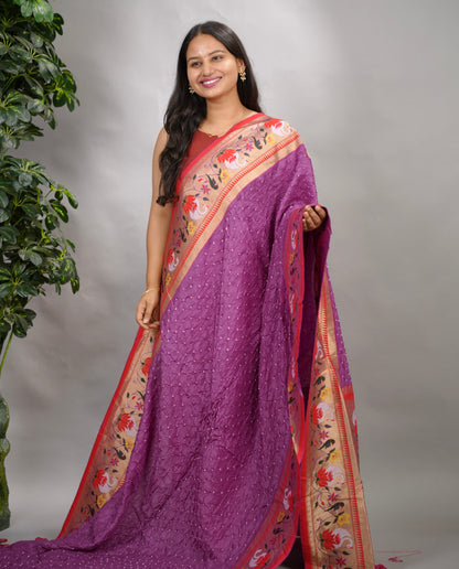 Handcrafted Bandhani Paithani Dola Silk Saree | Looms & Tassels