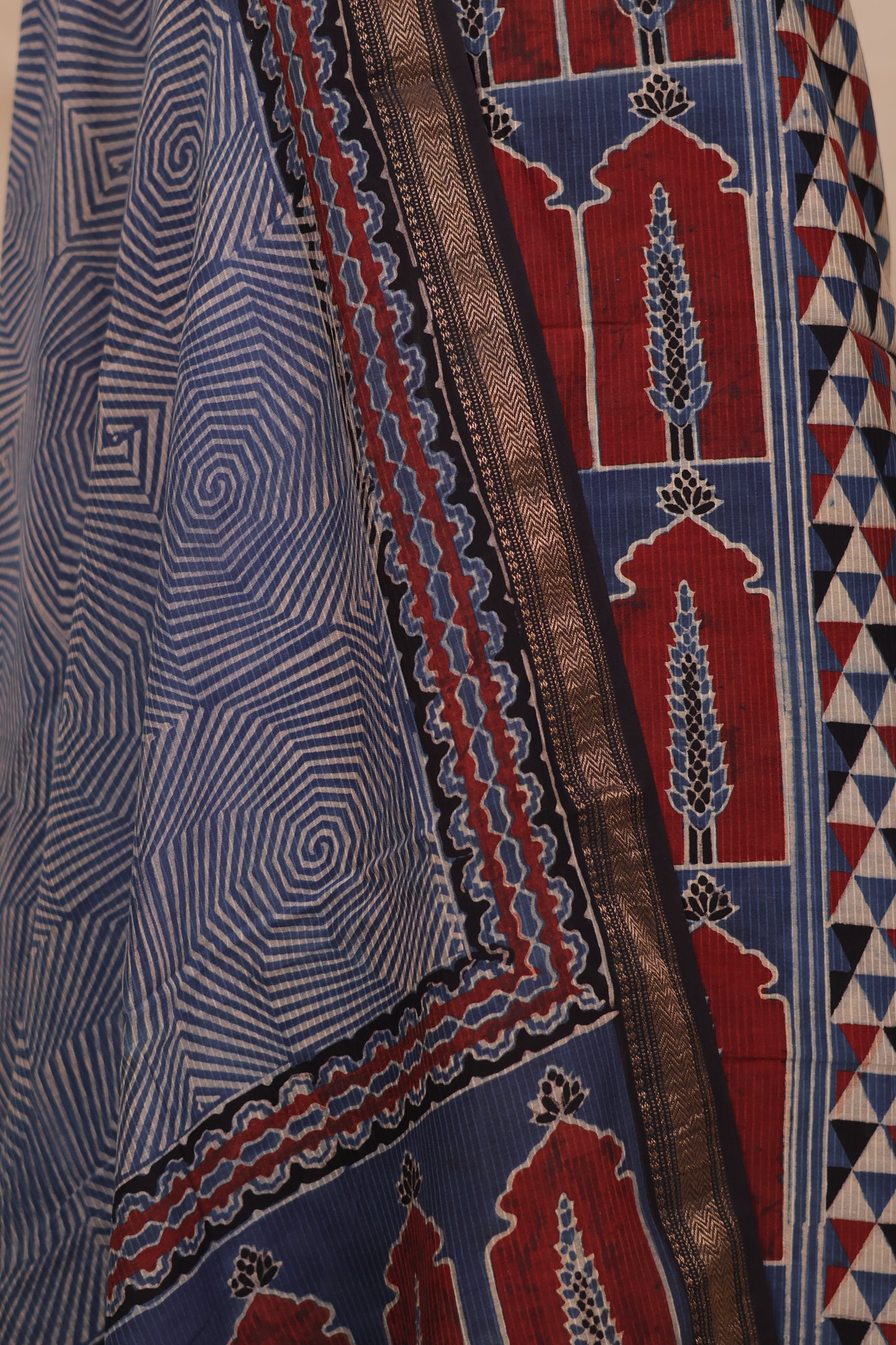 Maheswari Silk Cotton Ajrakh Handblock Printed 2 Piece Suit Set | Looms & Tassels