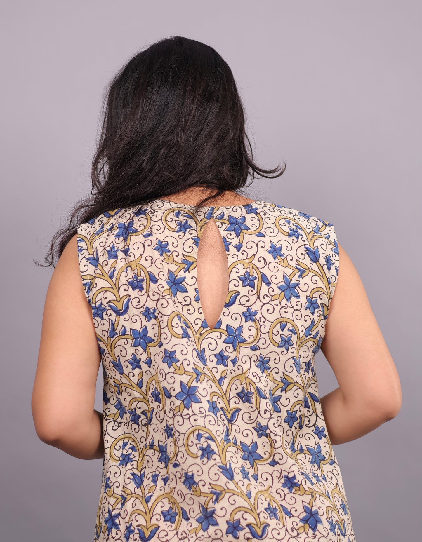 Cream Ajrakh Handblock Printed A-Line Cotton Kurti – Elegant & Comfortable Ethnic Wear | Looms & Tassels