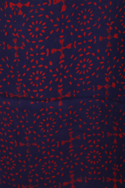 Indigo Bagru Handblock printed MulMul cotton saree | Looms & Tassels