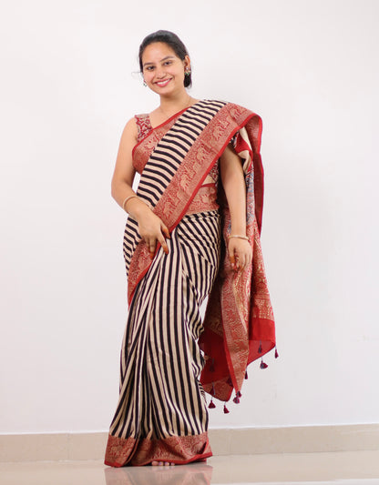 Ajrakh Dola Silk Saree