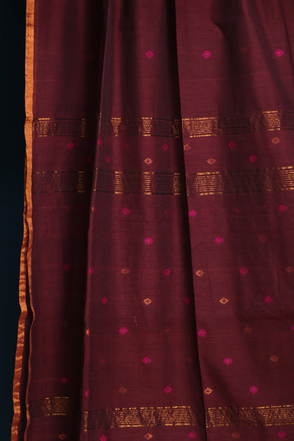 Maroon Pure Handwoven Mercerised Cotton Saree with Mina Jari Butta Weav