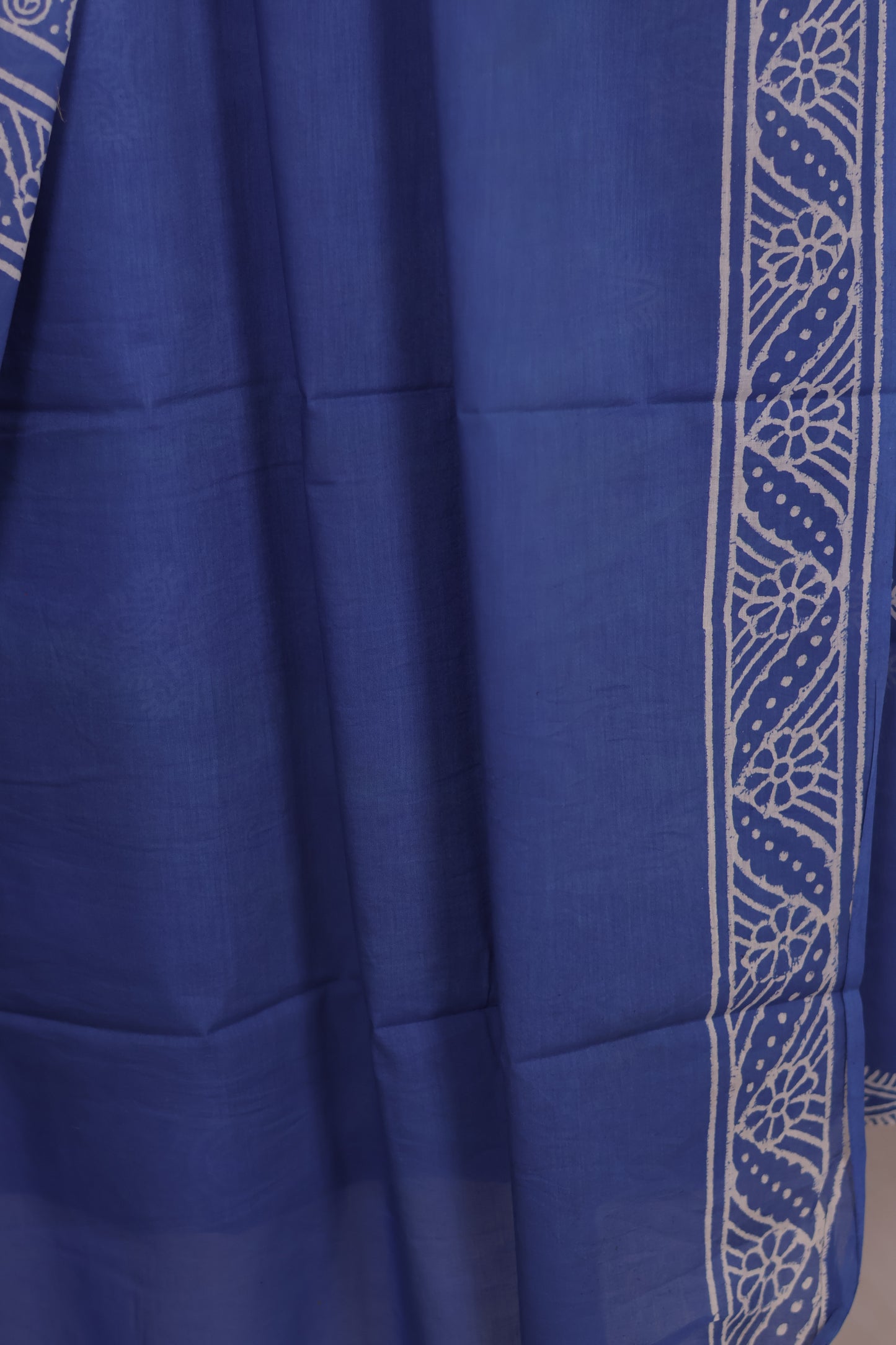Blue Bagru Handblock printed MulMul cotton saree