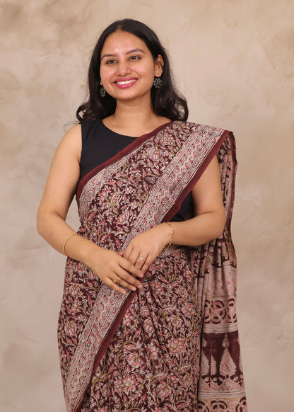 Hand Block Printed Kalamkari Cotton Saree