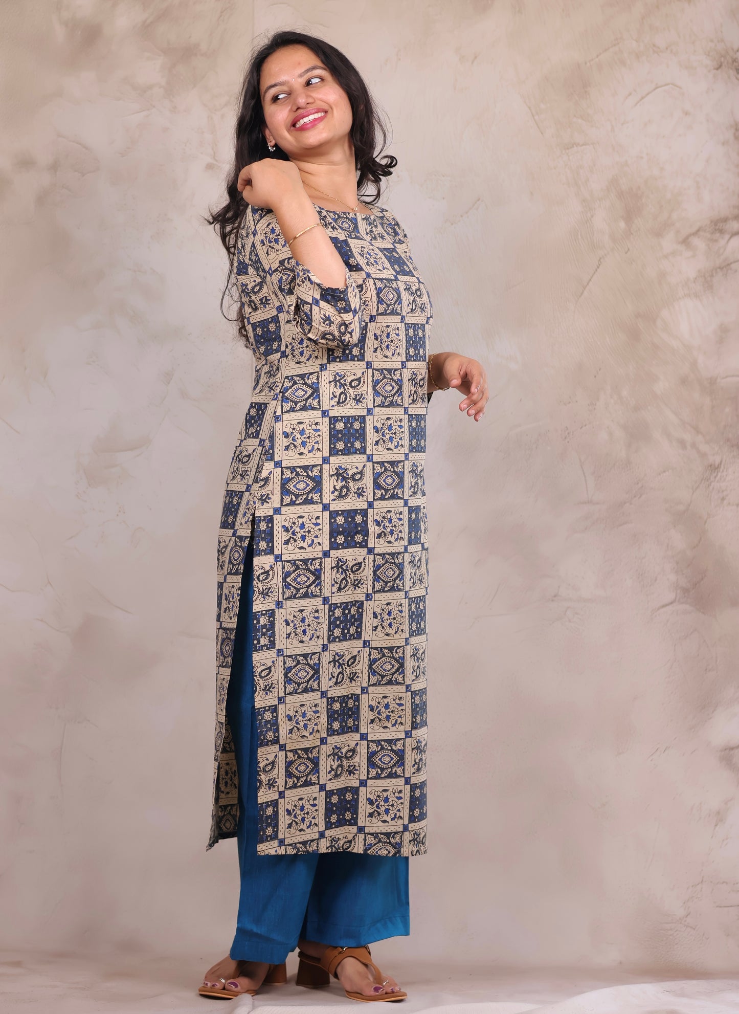 Blue Pure Cotton Kalamkari Co-Ord Set | Looms & Tassels