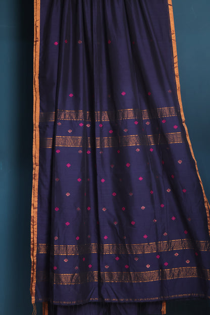Blue Pure Handwoven Mercerised Cotton Saree with Mina Jari Butta Weaving