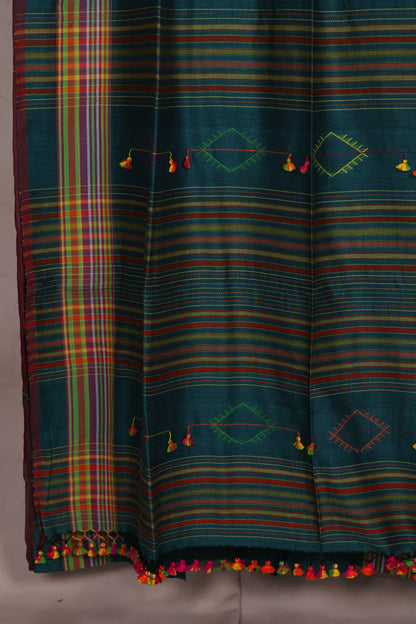 Emerald Green Bhujodi weaving Malai Cotton Saree | Looms & Tassels