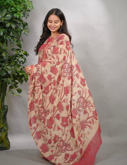 Pink Pichwai Kalamkari Kota Cotton 3 piece suit set (stitched) | Looms & Tassels