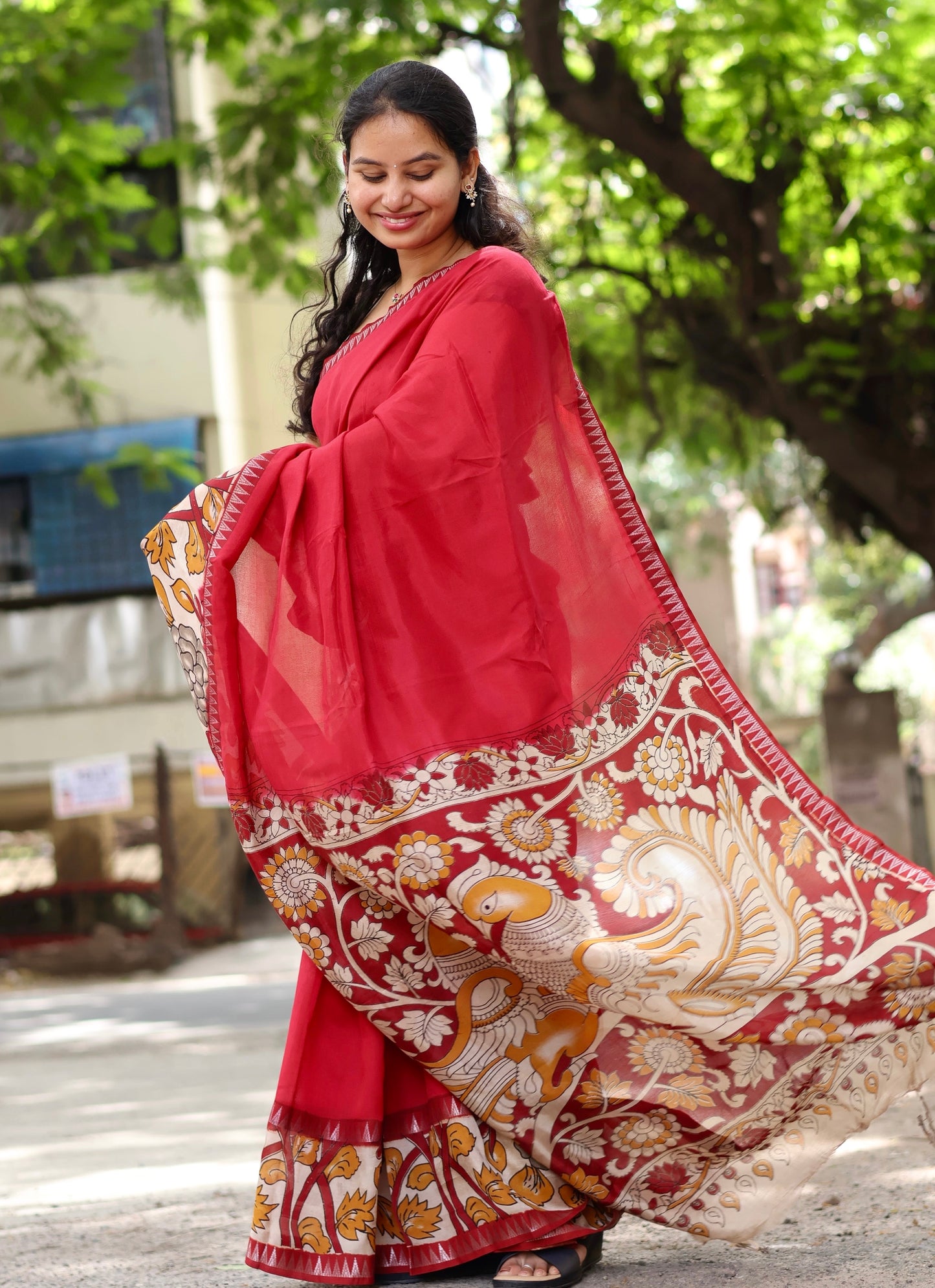 Gap Border Kalamkari dyeing premium Chennur silk saree