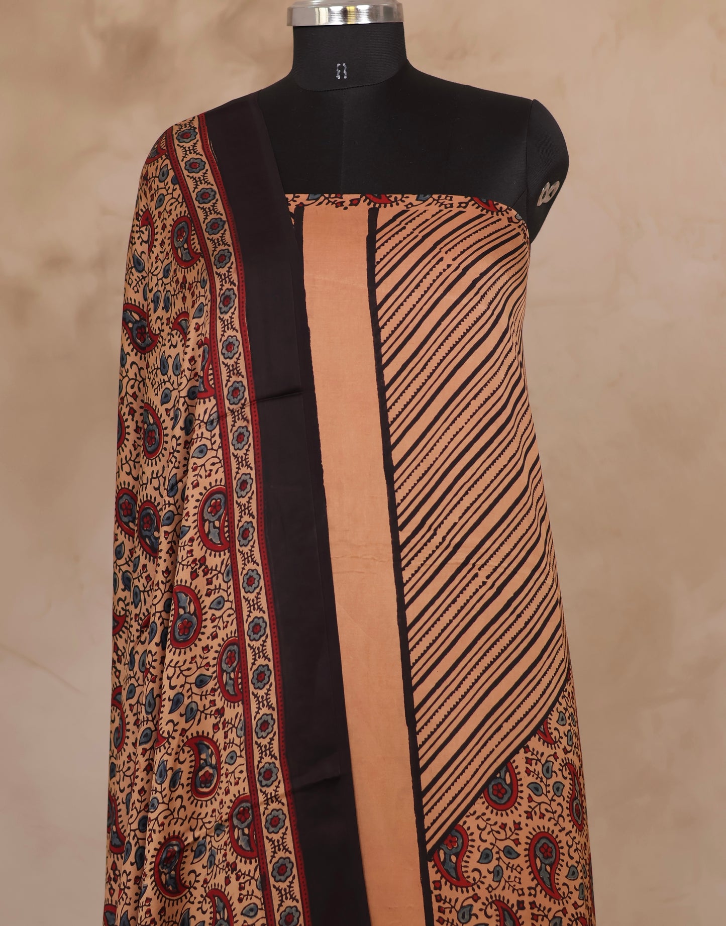 Ajrakh Handblock Printed Modal Silk 2 Piece Suit Set | Looms & Tassels